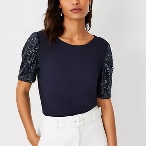 Ann Taylor Navy Blue Sequin Top
